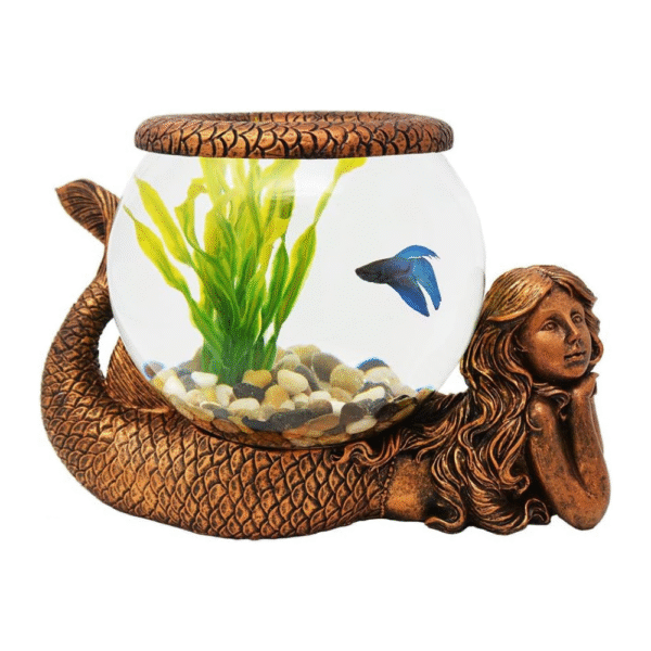 New Mystical Mermaid Decorative Gold Antiqued Glass Fish Bowl